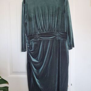 London Times Teal Velvet Long Sleeve Dress